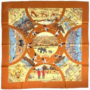 HERMES Brown Silk Scarf